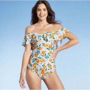 NWT Kona Sol lemon citrus ruffle one piece swimsuit